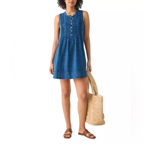 Faherty Isha Linen Shirt Dress XS Indigo Lagenlook Beachy Minimalist Boho Dress - Picture 2 of 15
